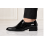 Pantofi barbati negri lac din piele naturala fara sireturi cu talpa neagra GKR818ELN